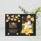 誕生日のEmojiのおもしろいの子供の誕生日の幸せな写真 招待状 (スタンド正面)