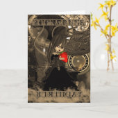 誕生日のSteampunk Mooniesのかわいこちゃんパイ カード (黄色い花)