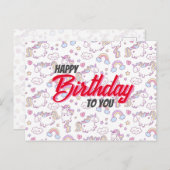 誕生日はがき可愛いユニコーン ポストカード (正面/裏面)