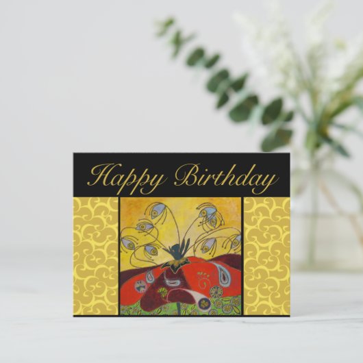 誕生日はがき – 夜明け絵を描に目覚める ポストカード (スタンド正面)