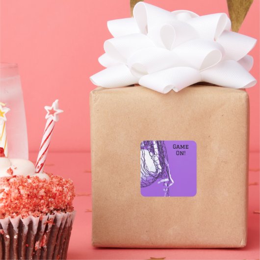 誕生日はっきりしたパープルネット&バレーボール スクエアシール (パーティー)