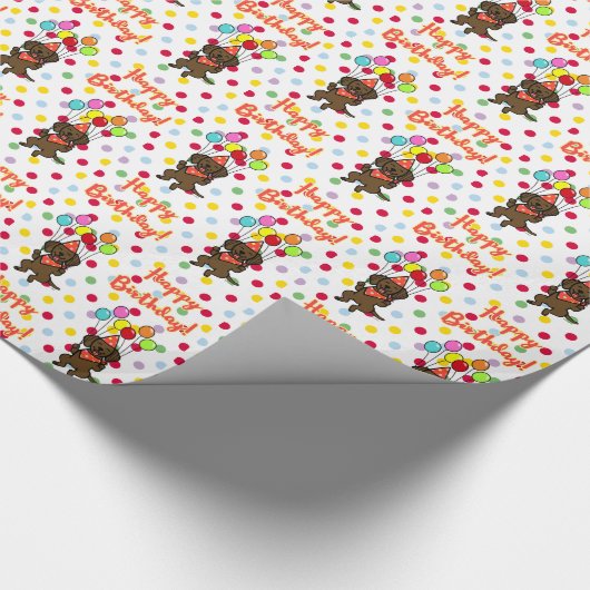 誕生日はチョコレートラブラドールの包を風船のようにふくらませます ラッピングペーパー (角)