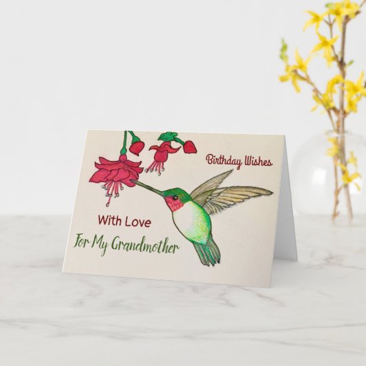 誕生日はハミングバードのおばあちゃんの願絵を描い カード (黄色い花)