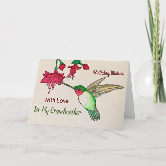 誕生日はハミングバードのおばあちゃんの願絵を描い カード (正面)