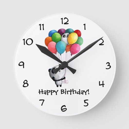 誕生日はパンダくまを風船のようにふくらませます ラウンド壁時計 (正面)
