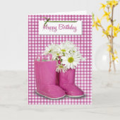 誕生日はピンクブーツで輝く カード (黄色い花)