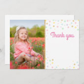誕生日は写真カードピンクの紙吹雪のブランク感謝していしています サンキューカード (正面/裏面)