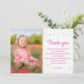 誕生日は写真カードピンクの金ゴールドの紙吹雪感謝していしています サンキューカード (スタンド正面)