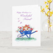 誕生日は友だち、かわいい猫と花輪。 カード (黄色い花)