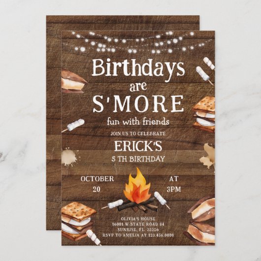 誕生日は友人の焚き火とS'Moreおもしろいである 招待状 (正面/裏面)