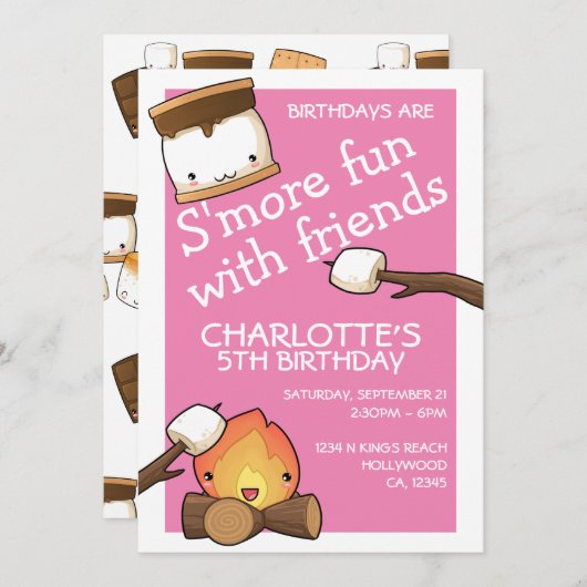 誕生日は友達のmarshmallowとのおもしろいより多い 招待状 (正面/裏面)