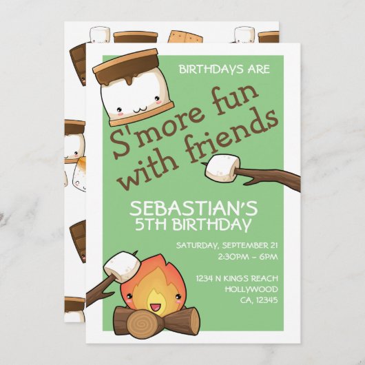 誕生日は友達のmarshmallowとのおもしろいより多い 招待状 (正面/裏面)