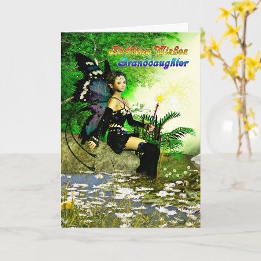 誕生日は妖精からの孫娘を望みます カード (黄色い花)