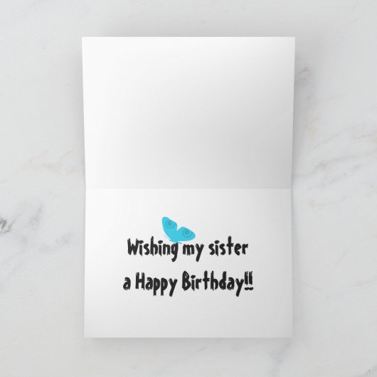 誕生日は姉さん、大きくて明るい青の蝶。 カード (内部)