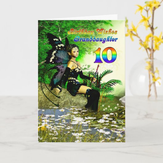 誕生日は孫娘への願い、妖精から10歳 カード (黄色い花)