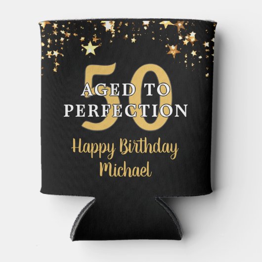 誕生日は完全に黒い金ゴールド星に熟成 缶クーラー (正面)
