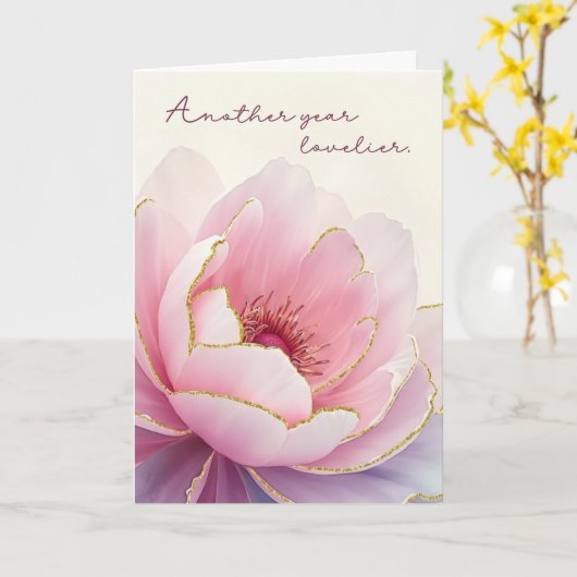 誕生日は彼女の別の年のために愛らしい大きな牡丹 カード (黄色い花)