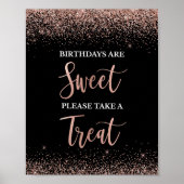 誕生日は甘いバラ金ゴールドと黒のパーティーサイン ポスター