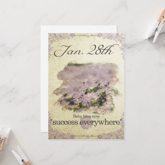誕生日は目1月28日"空色"のに開花します カード (正面/裏面インサイチュ)