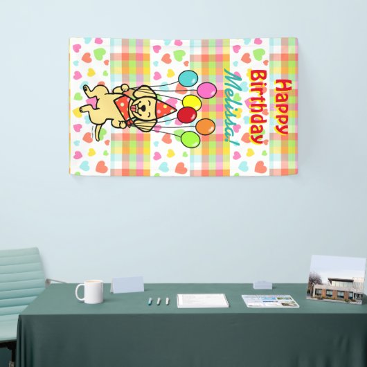 誕生日は黄色いラブラドールの旗を風船のようにふくらませます 横断幕 (トレードショー)