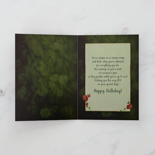 誕生日は-ユニークな誰か非常に-パッチワーク上がりました カード (内部)