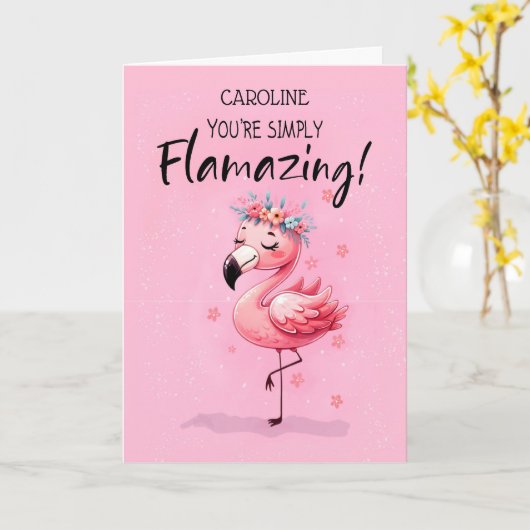 誕生日はFlamingo素晴らしいおもしろいでパーソナライズ カード (黄色い花)