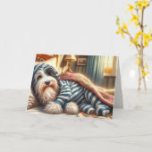 誕生日ひげコリー着用パジャマ カード (黄色い花)