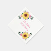 誕生日ひまわりピンクパーソナライズされたフローラ スタンダードカクテルナプキン (角)