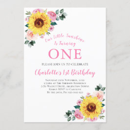 誕生日ひまわりピンクフローラワン 招待状