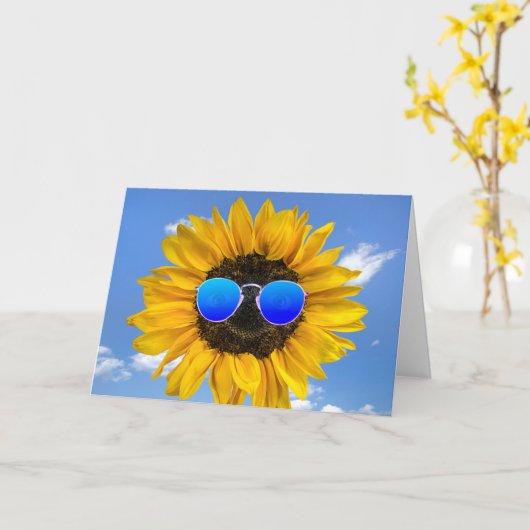 誕生日ひまわり着用サングラス カード (黄色い花)