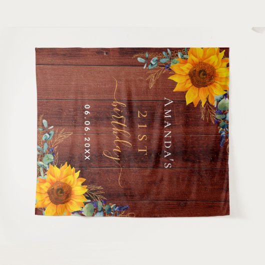 誕生日ひまわり素朴な褐色木ユーカリ タペストリー (正面(横))