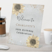 誕生日ひまわり銀金ゴールドグリッター歓迎 台座サイン (インサイチュ)