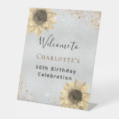 誕生日ひまわり銀金ゴールドグリッター歓迎 台座サイン (正面)