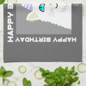 誕生日ふわふわ白猫キッチンタオル キッチンタオル (折り畳み)