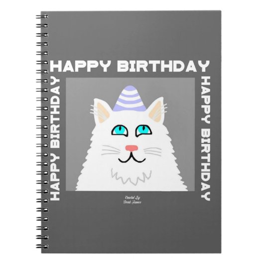 誕生日ふわふわ白猫スパイラルノート ノートブック (正面)
