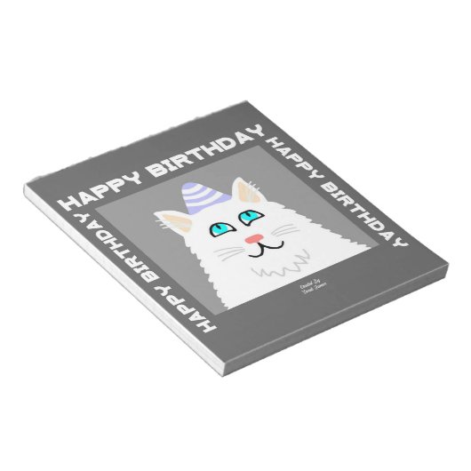 誕生日ふわふわ白猫メモ帳 ノートパッド (アングル)