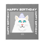 誕生日ふわふわ白猫メモ帳 ノートパッド (正面)