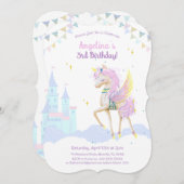 誕生日への招待と愛らしいユニコーン。 招待状 (正面/裏面)