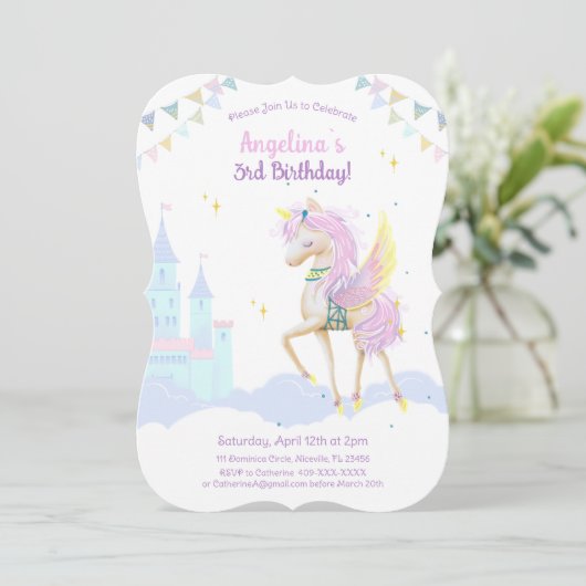 誕生日への招待と愛らしいユニコーン。 招待状 (スタンド正面)