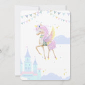 誕生日への招待と愛らしいユニコーン。 招待状 (裏面)