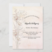 誕生日ほこりっぽいクリームワイルドフラワーピンク 招待状 (正面)