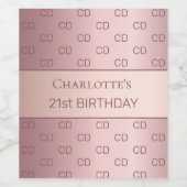 誕生日ほこりっぽいバラピンクモノグラムイニシャル ワインラベル (シングルラベル)