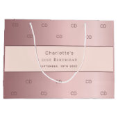 誕生日ほこりっぽいバラピンクモノグラムモダン ラージペーパーバッグ (裏面)