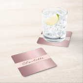 誕生日ほこりっぽいバラピンクローズ金ゴールドモノグラム スクエアペーパーコースター (インサイチュ)