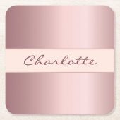 誕生日ほこりっぽいバラピンクローズ金ゴールドモノグラム スクエアペーパーコースター (正面)