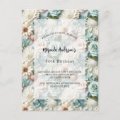 誕生日ほこりっぽい緑の白フローラ インビテーションポストカード (正面)