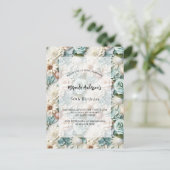 誕生日ほこりっぽい緑の白フローラ インビテーションポストカード (スタンド正面)