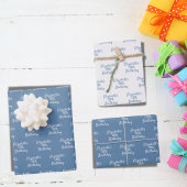 誕生日ほこりっぽい青の白の名前 ラッピングペーパーシート