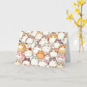 誕生日ぽっちゃりした漫画キャットコレクションとハート カード (黄色い花)