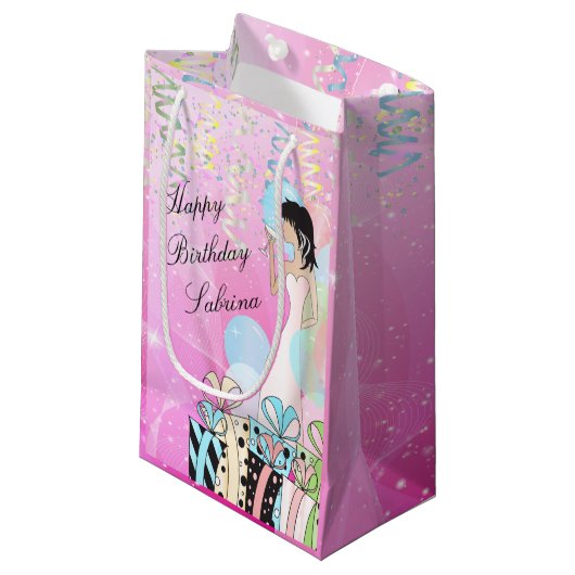 誕生日またはバチェロレッテの花型女性歌手のプリンセスの女の子 スモールペーパーバッグ (正面アングル)